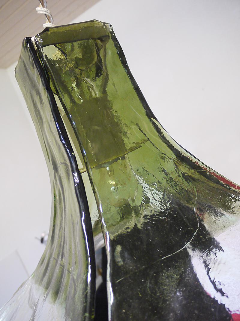 Mid-20th Century Mazzega Tulip Pendant Lamp Green & Clear Murano Glass by Carlo Nason Italy 1960s For Sale