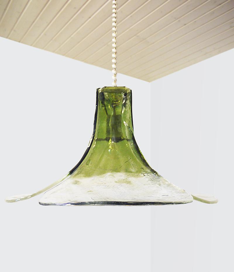 Brass Mazzega Tulip Pendant Lamp Green & Clear Murano Glass by Carlo Nason Italy 1960s For Sale