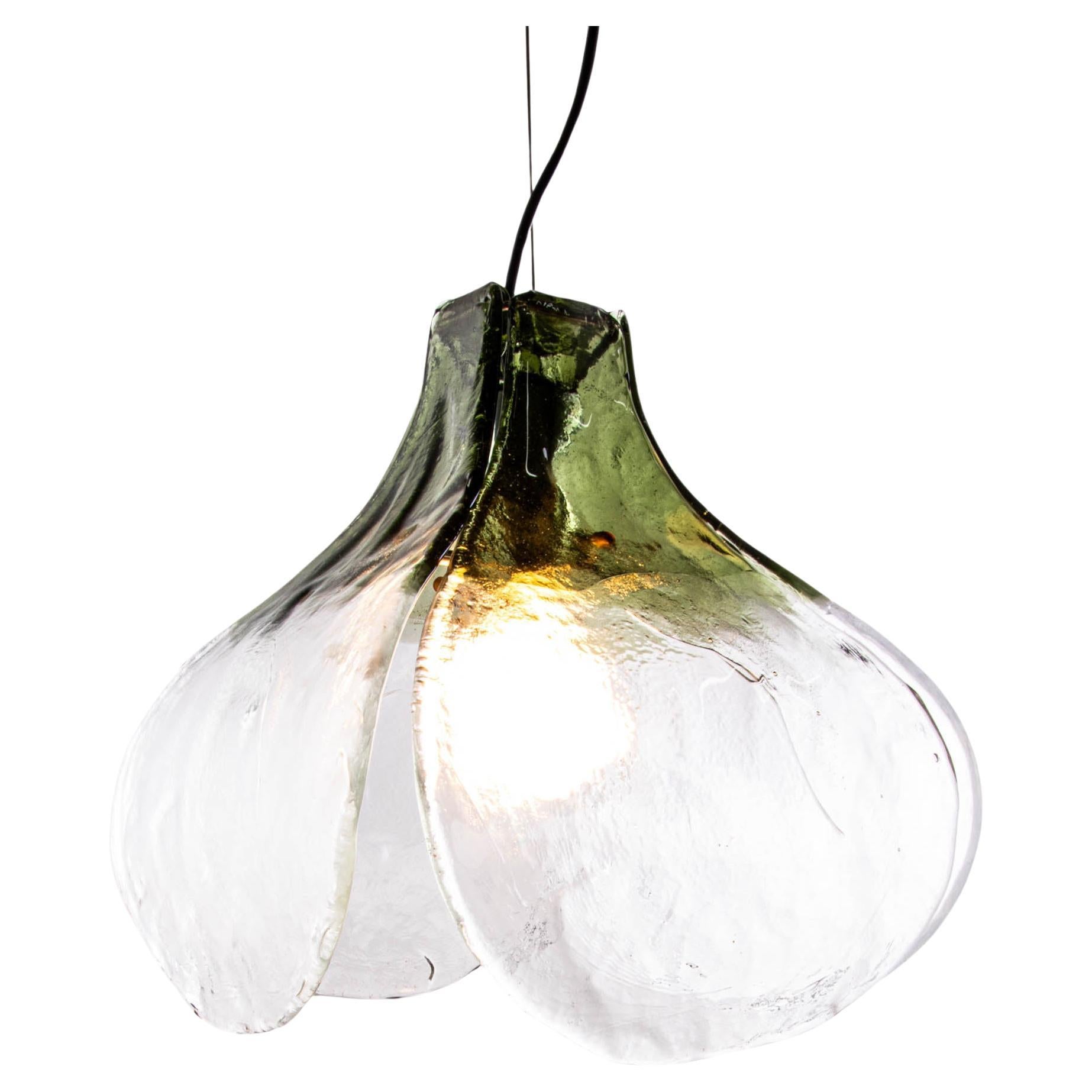 Mazzega Tulip Pendant Lamp Green & Clear Murano Glass by Carlo Nason Italy 1960s For Sale