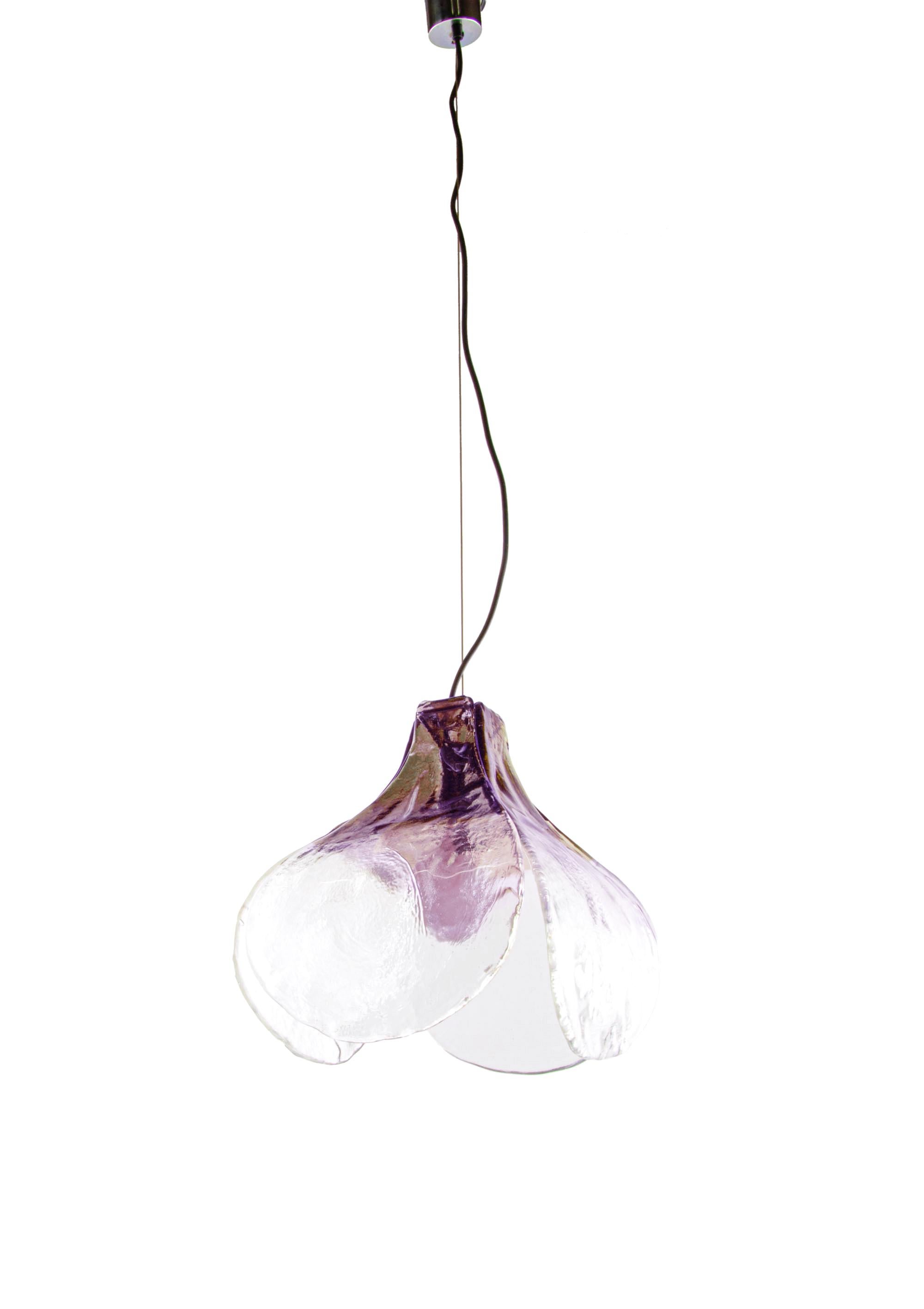 Mazzega Tulip Pendelleuchte Pflaume & klares Murano Glas by Carlo Nason Italien 1960s (Italienisch) im Angebot