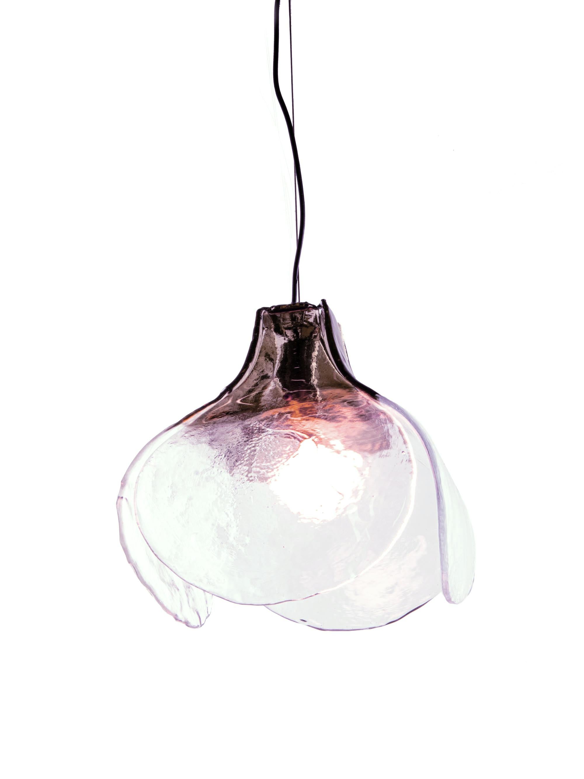 Mazzega Tulip Pendelleuchte Pflaume & klares Murano Glas by Carlo Nason Italien 1960s (Mitte des 20. Jahrhunderts) im Angebot