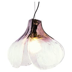 Mazzega Lámpara Colgante Tulipán Ciruela y Cristal de Murano Transparente by Carlo Nason Italia Años 60