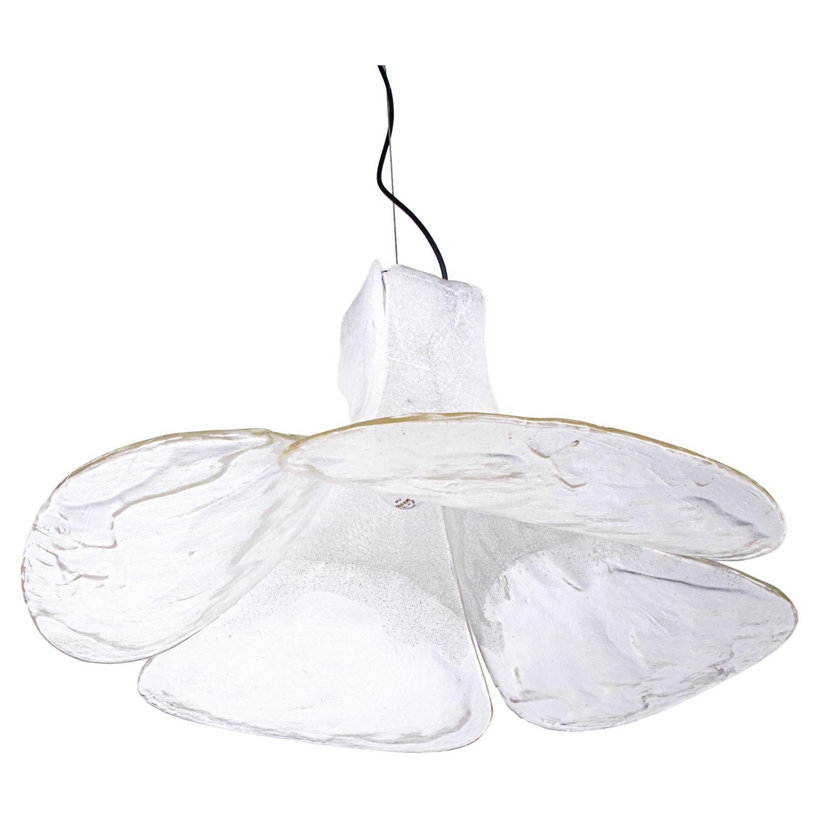 Lampada a sospensione Mazzega Tulip White & Clear Murano Glass di Carlo Nason Italia 1960s