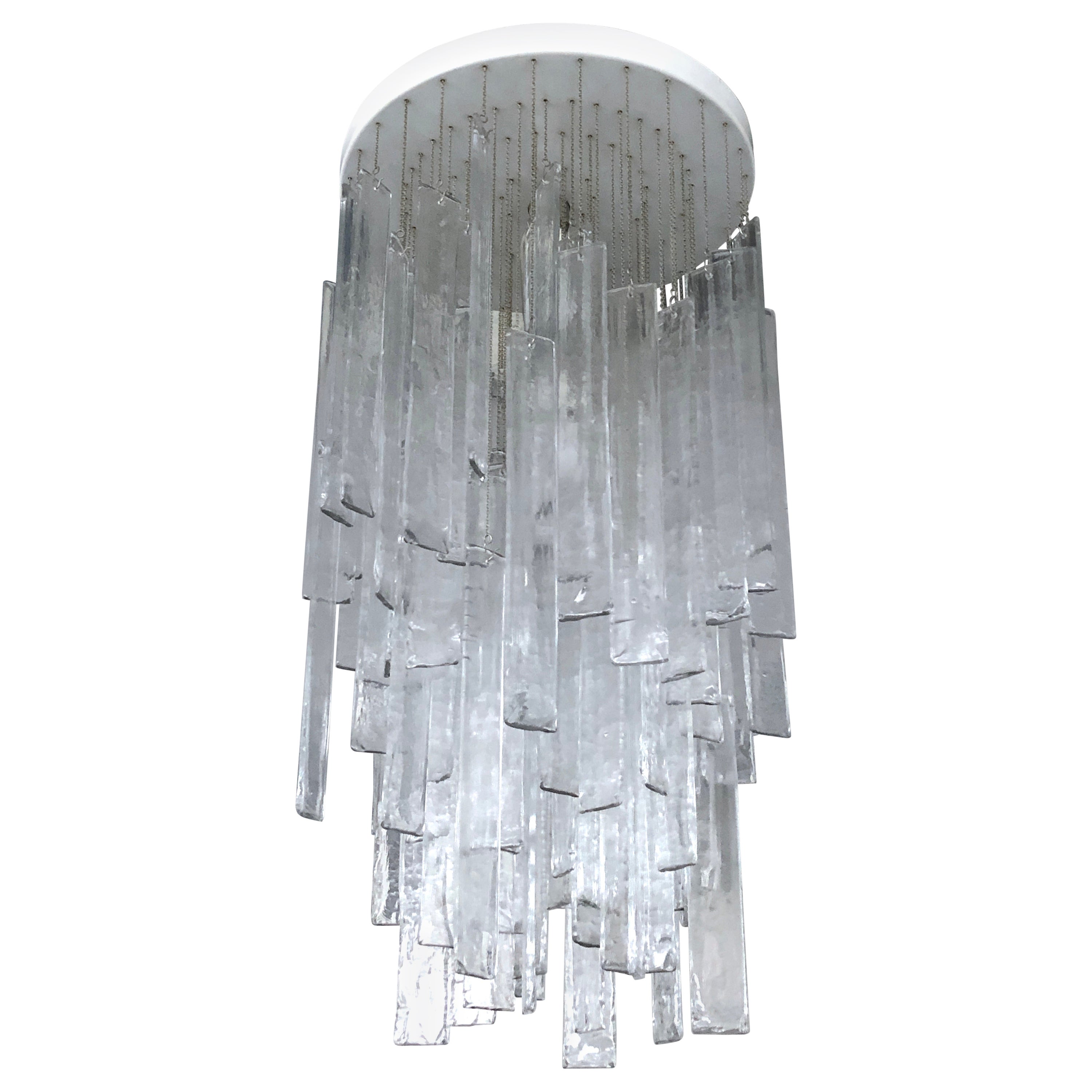 Mazzega, lampadario vintage con elementi in vetro di Murano trasparente degli anni '70