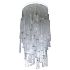 Mazzega, lampadario vintage con elementi in vetro di Murano trasparente degli anni '70
