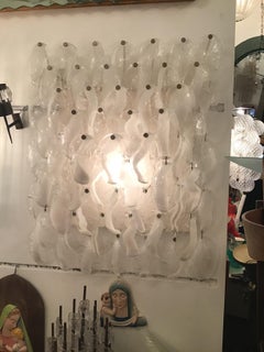 Mazzega Wall Light 1960, Murano Glass Iridescent White Transparent and Metal