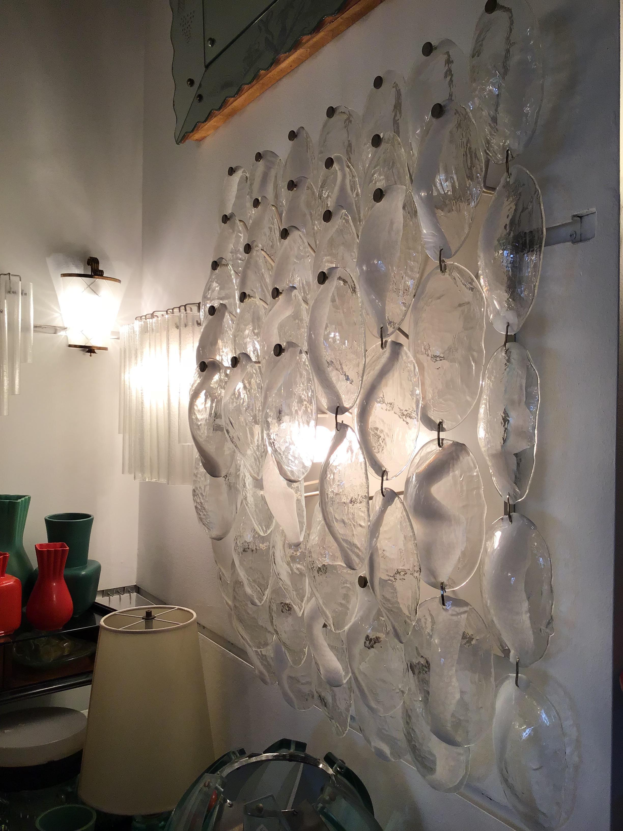 European Mazzega Wall Light 1960, Murano Glass Iridescent White Transparent and Metal For Sale