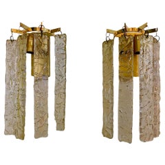 Mazzega wall lighting glass murano with gold plated structure , italy 1970