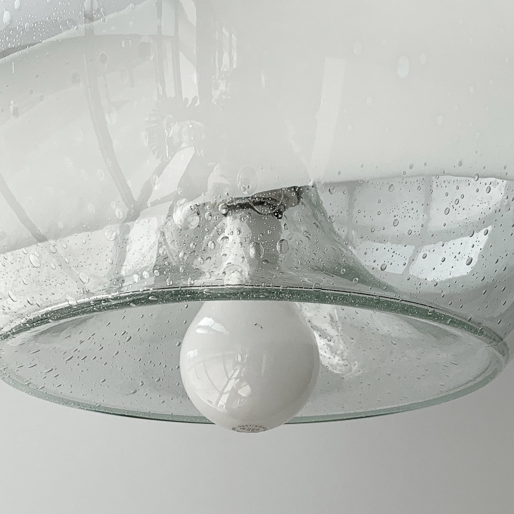 Blown Glass Mazzega White Stripe Murano Glass Globe Pendant Chandelier