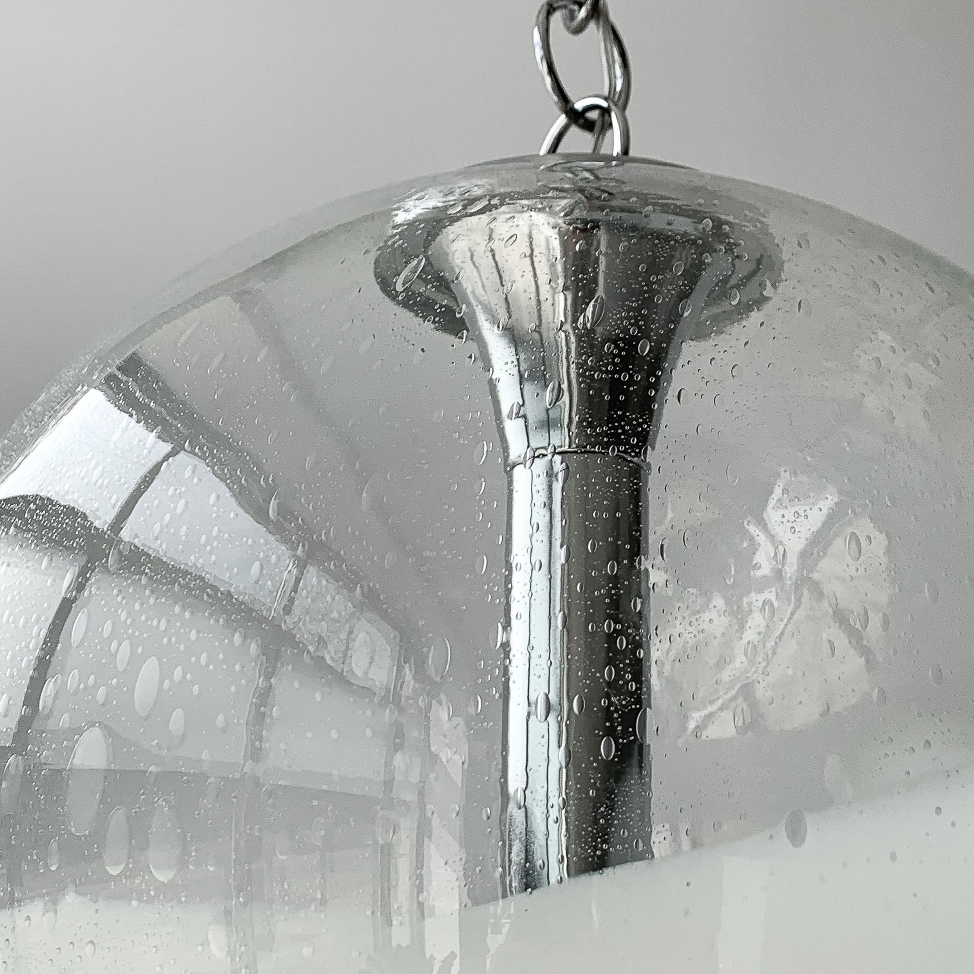Mazzega White Stripe Murano Glass Globe Pendant Chandelier 1
