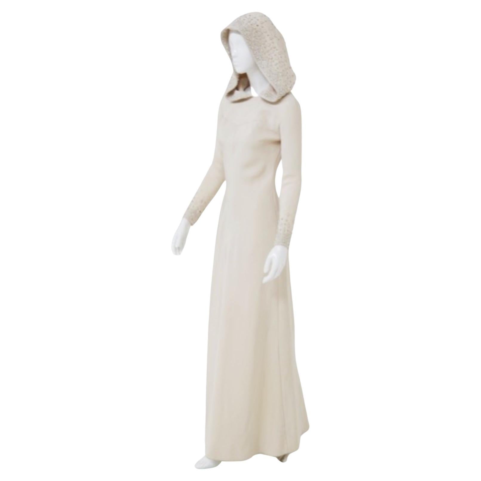 Mazzuchelli Vintage Sartorial Hooded Dress w Beading For Sale