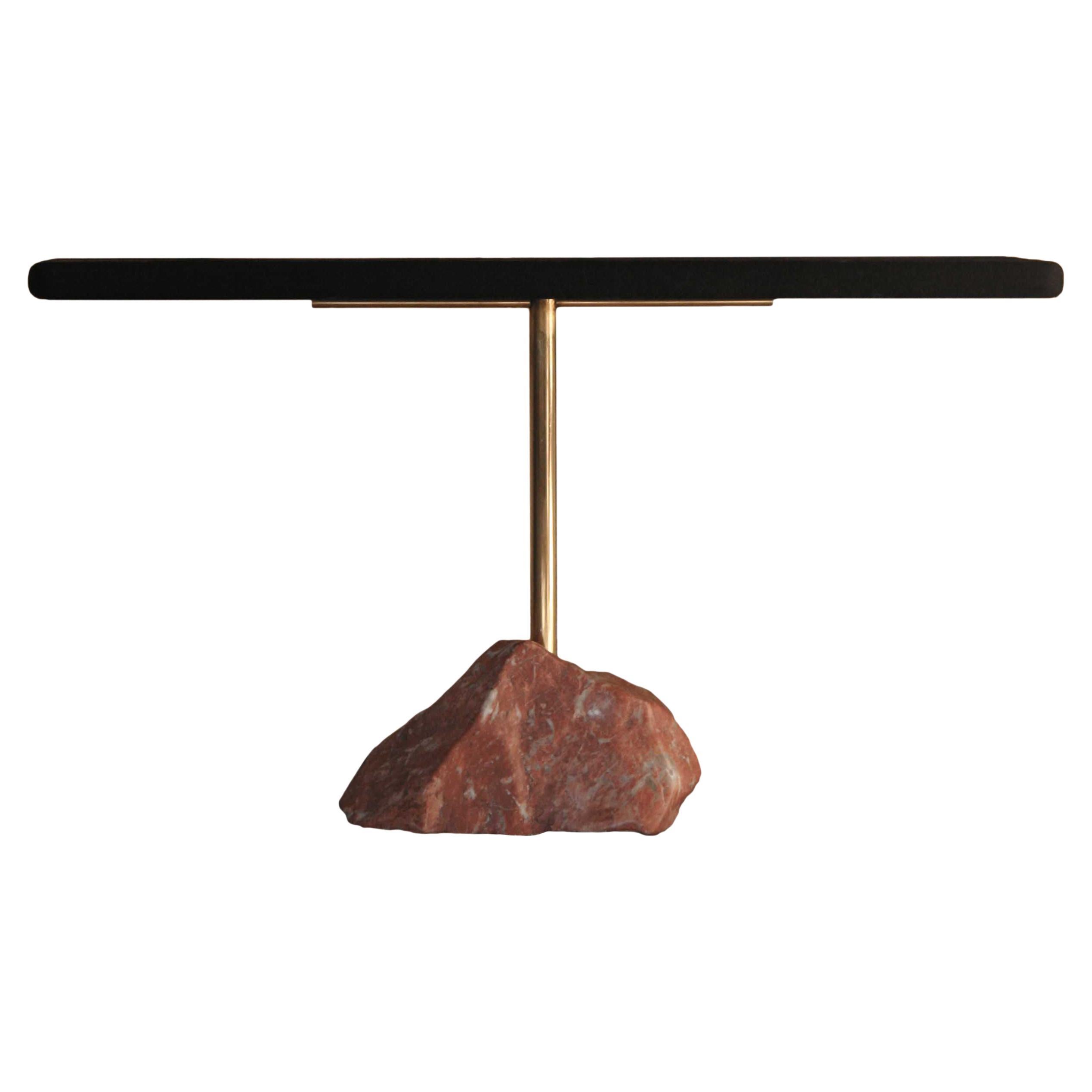 MB-01 Marble Base Sculptural Occasional, Console of Brass, Marble and Wood