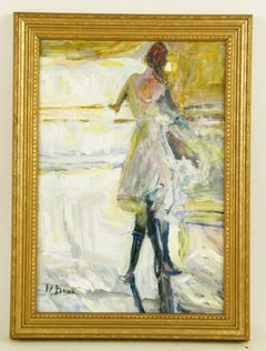 Pittura ad olio modernista d'epoca "Dancing Together" Figurativo  Pittura