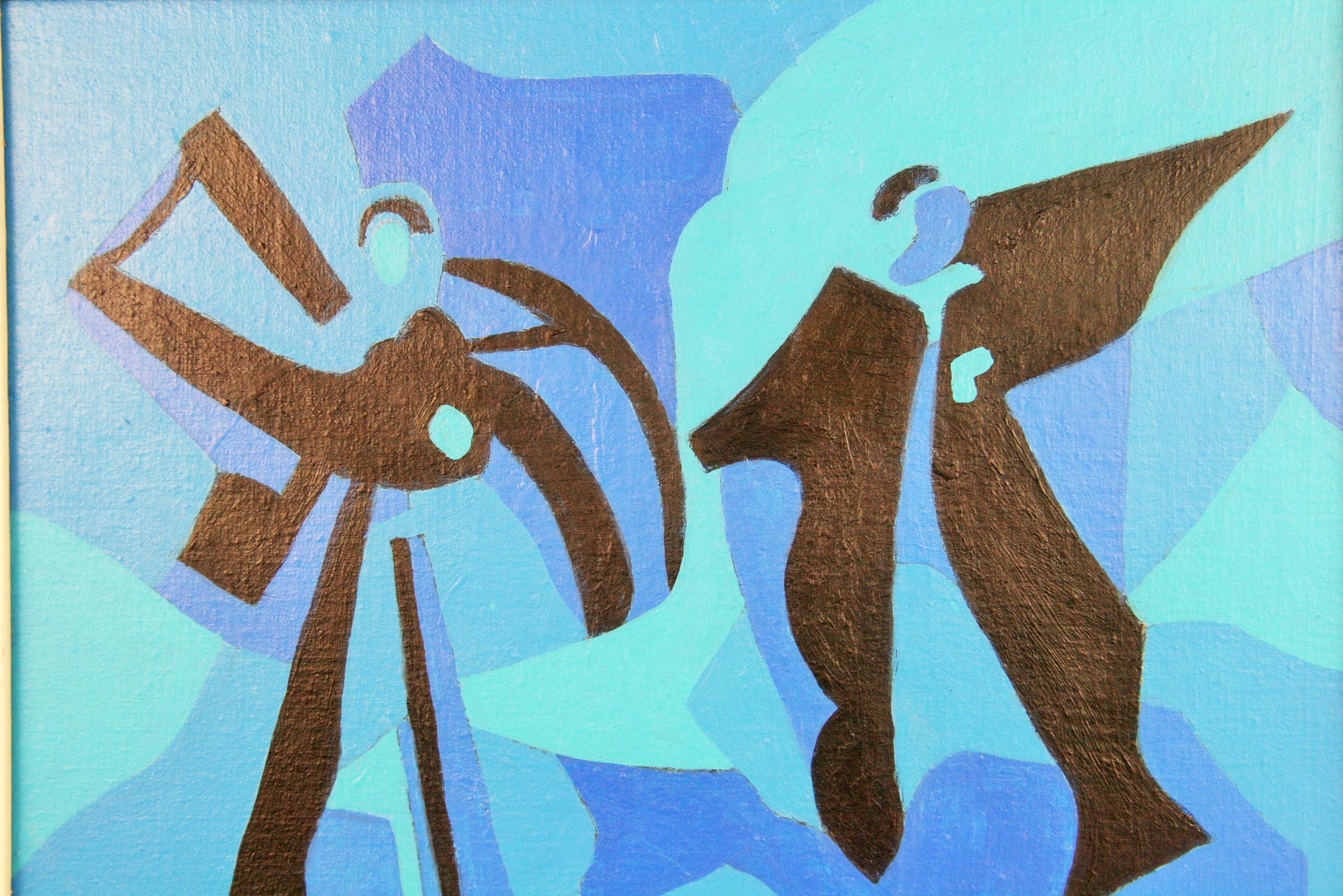 Peinture figurative abstraite de théâtre japonaise de danse bleue - Painting de M.Burting