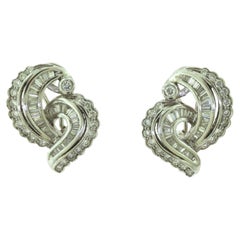 MBV Signed Round and Baguette Diamond Swirl Cocktail Earrings, White Gold