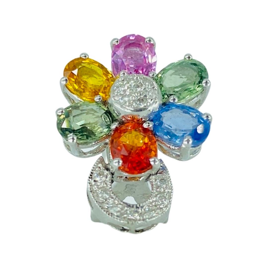 MC Art Deco 9.30 Carat Multi Color Sapphires and Diamonds Flower Basket Earrings For Sale 5