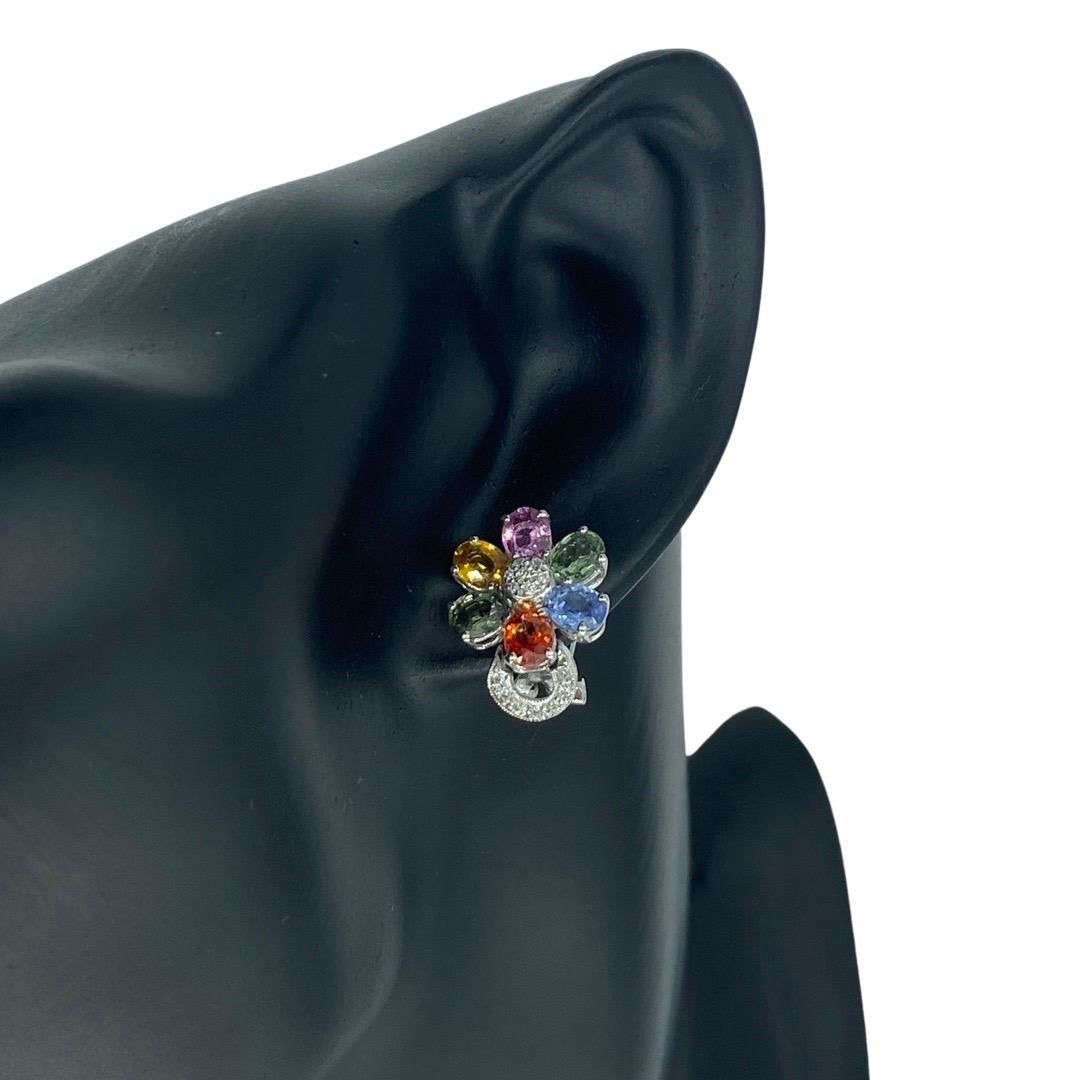 MC Art Deco 9.30 Carat Multi Color Sapphires and Diamonds Flower Basket Earrings For Sale 8