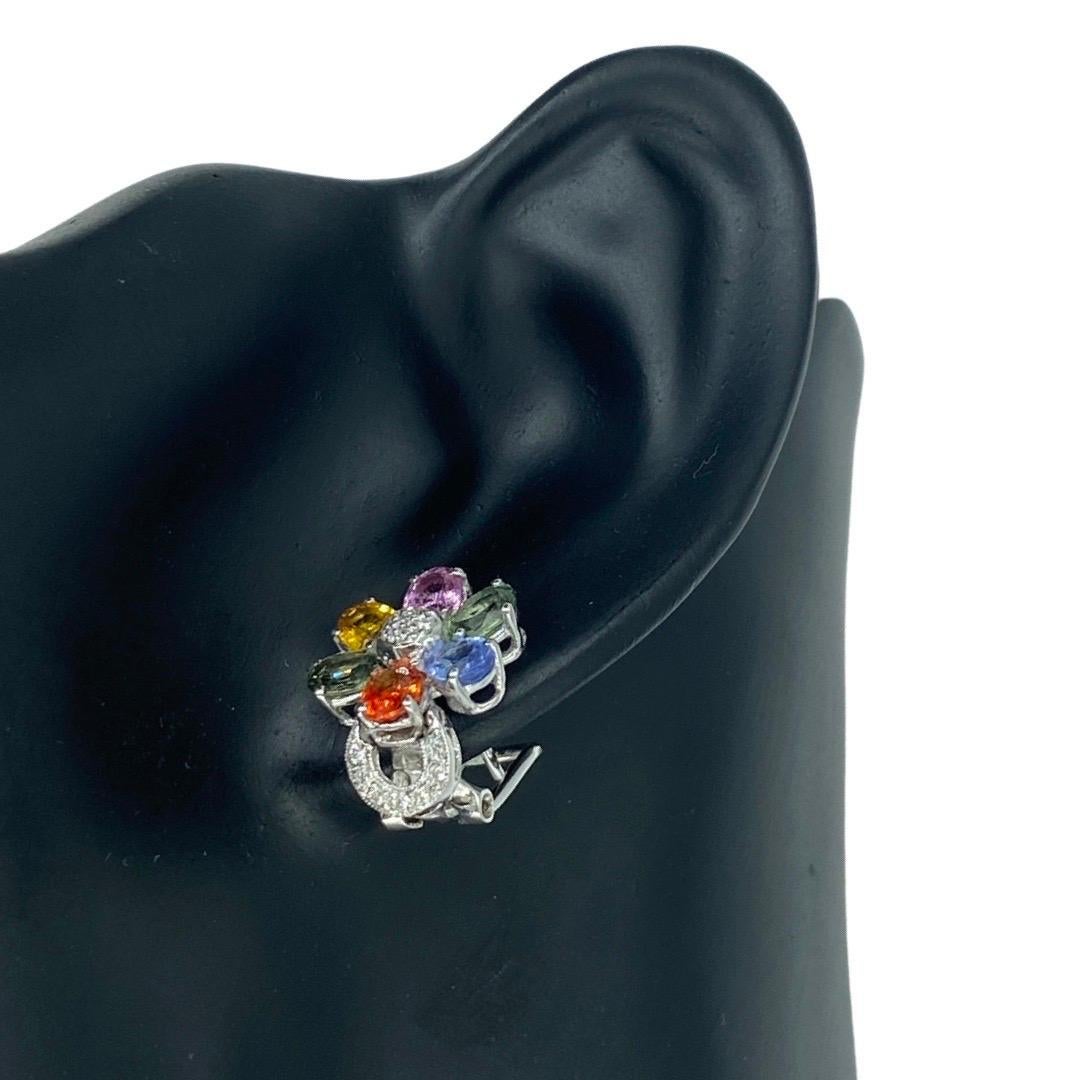 MC Art Deco 9.30 Carat Multi Color Sapphires and Diamonds Flower Basket Earrings For Sale 9