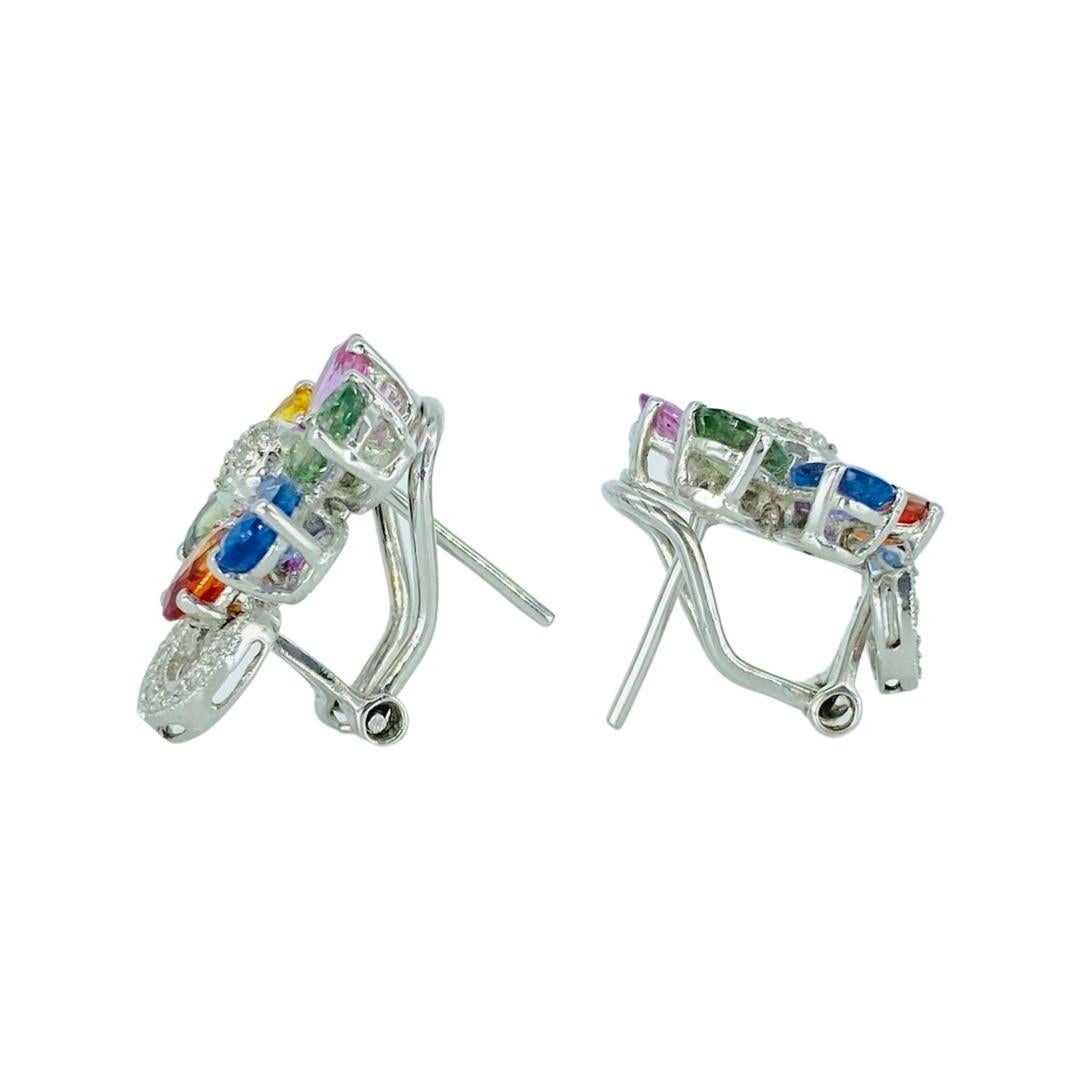 MC Art Deco 9.30 Carat Multi Color Sapphires and Diamonds Flower Basket Earrings For Sale 4