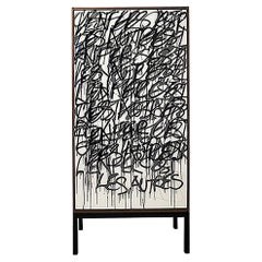 MC Bar Cabinet by Morgan Clayhall, mix media artwork on doors, custom