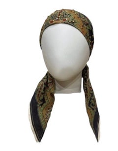 MC Black & Green Cotton Voile with Woven Lurex Elastic Head Scarf With Multi Col