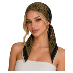 MC Black & Green Cotton Voile with Woven Lurex Elastic Head Scarf With Multi Col