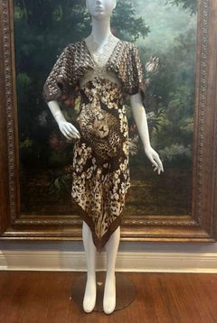 MC Brown Leopard Print Silk Dior Logo Print 2-Scarf Dress with L