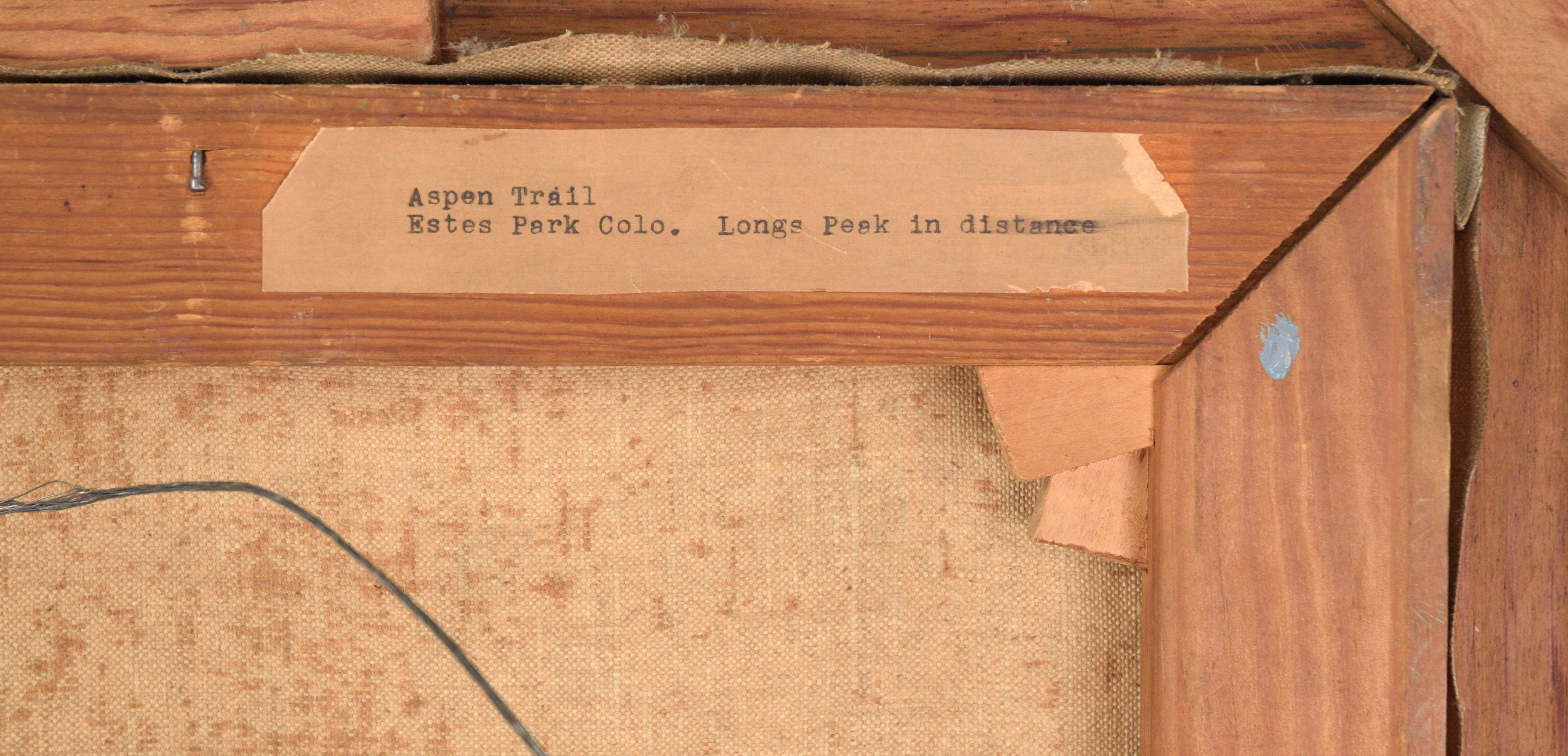 Feuilles tombées sur le chemin à Estes Park, Colorado - Paysage d'automne 1940 en vente 8