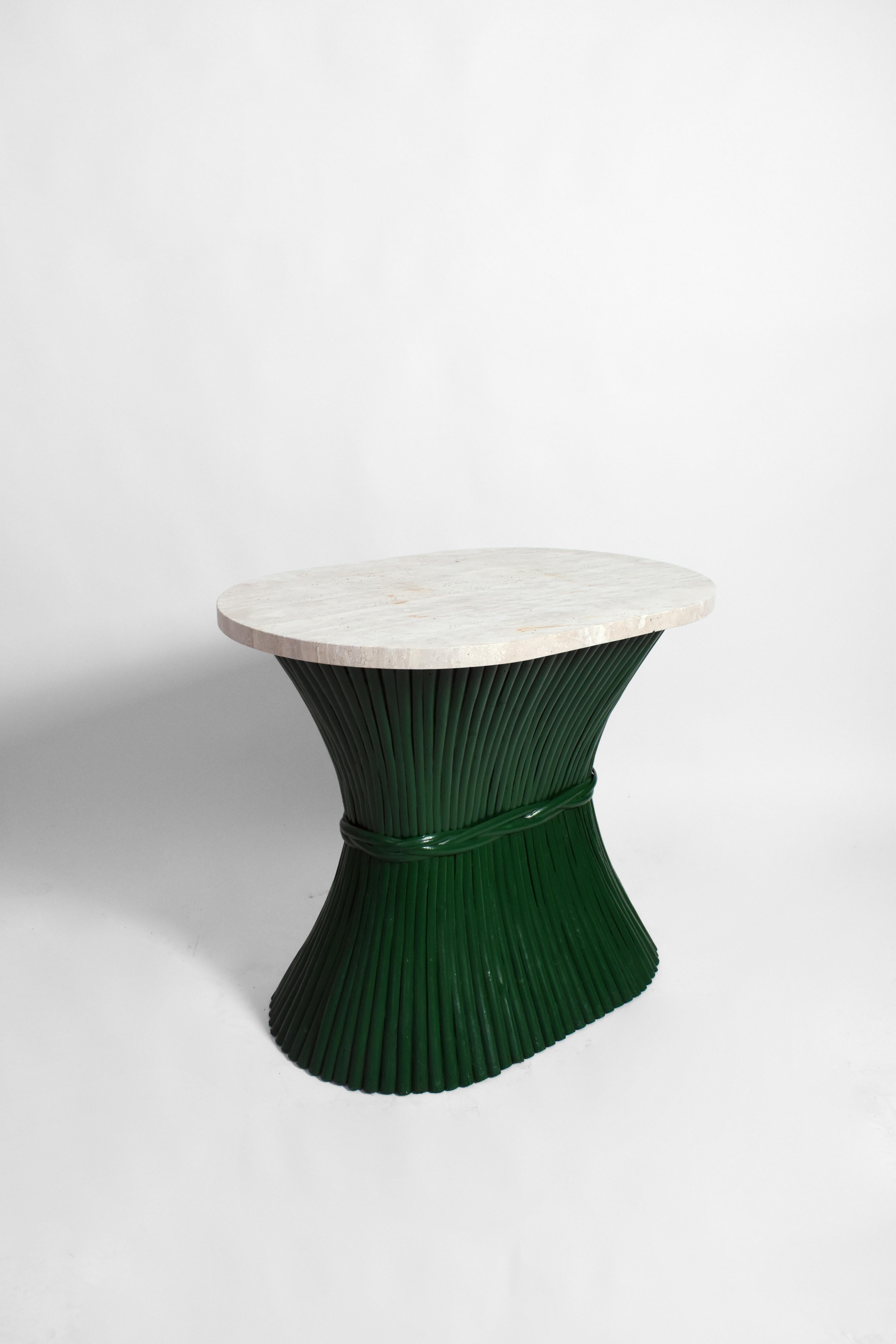 Rattan green painted console table. USA, 1970s.