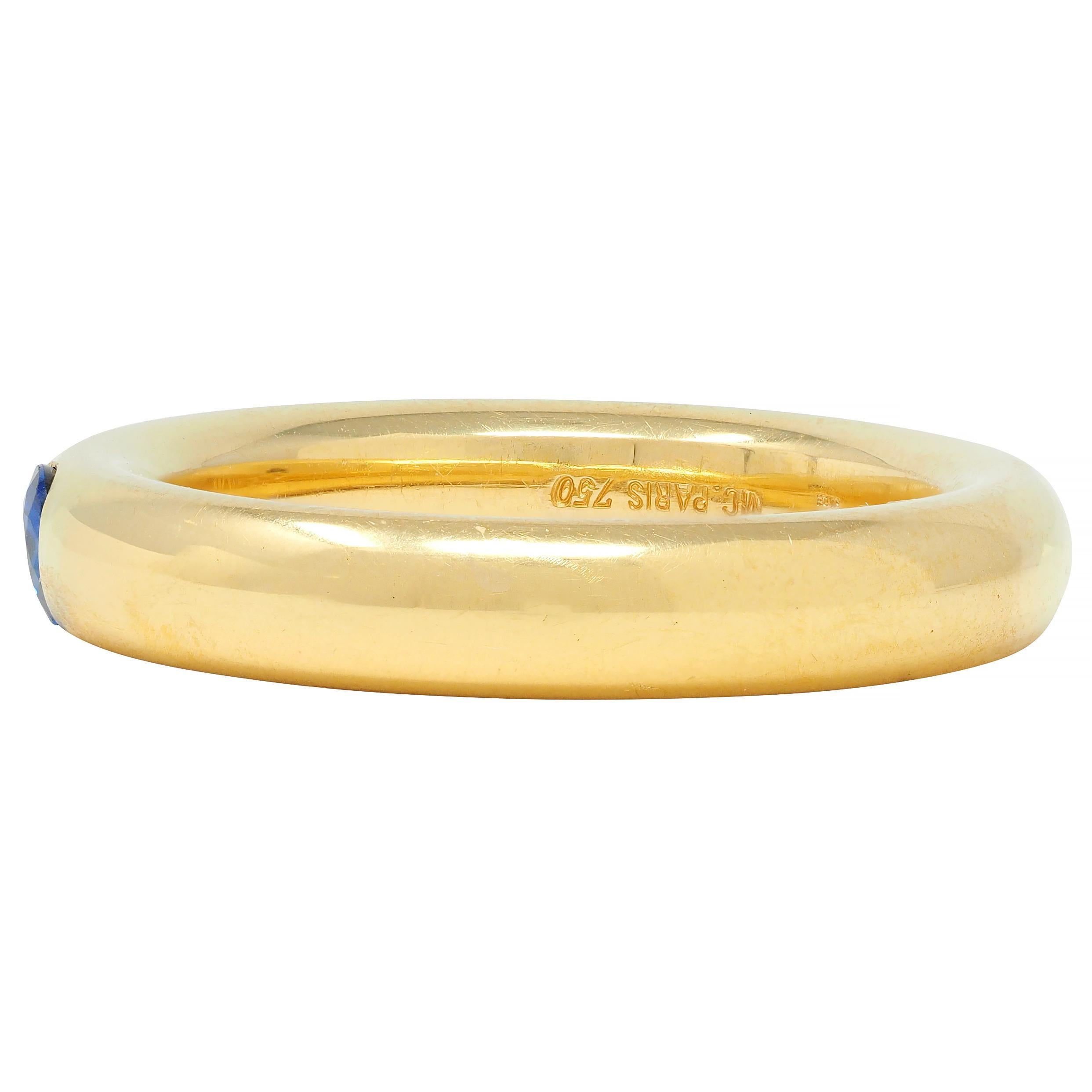 M.C. Paris Sapphire 18 Karat Yellow Gold Flush Set Vintage Unisex Band Ring For Sale 2