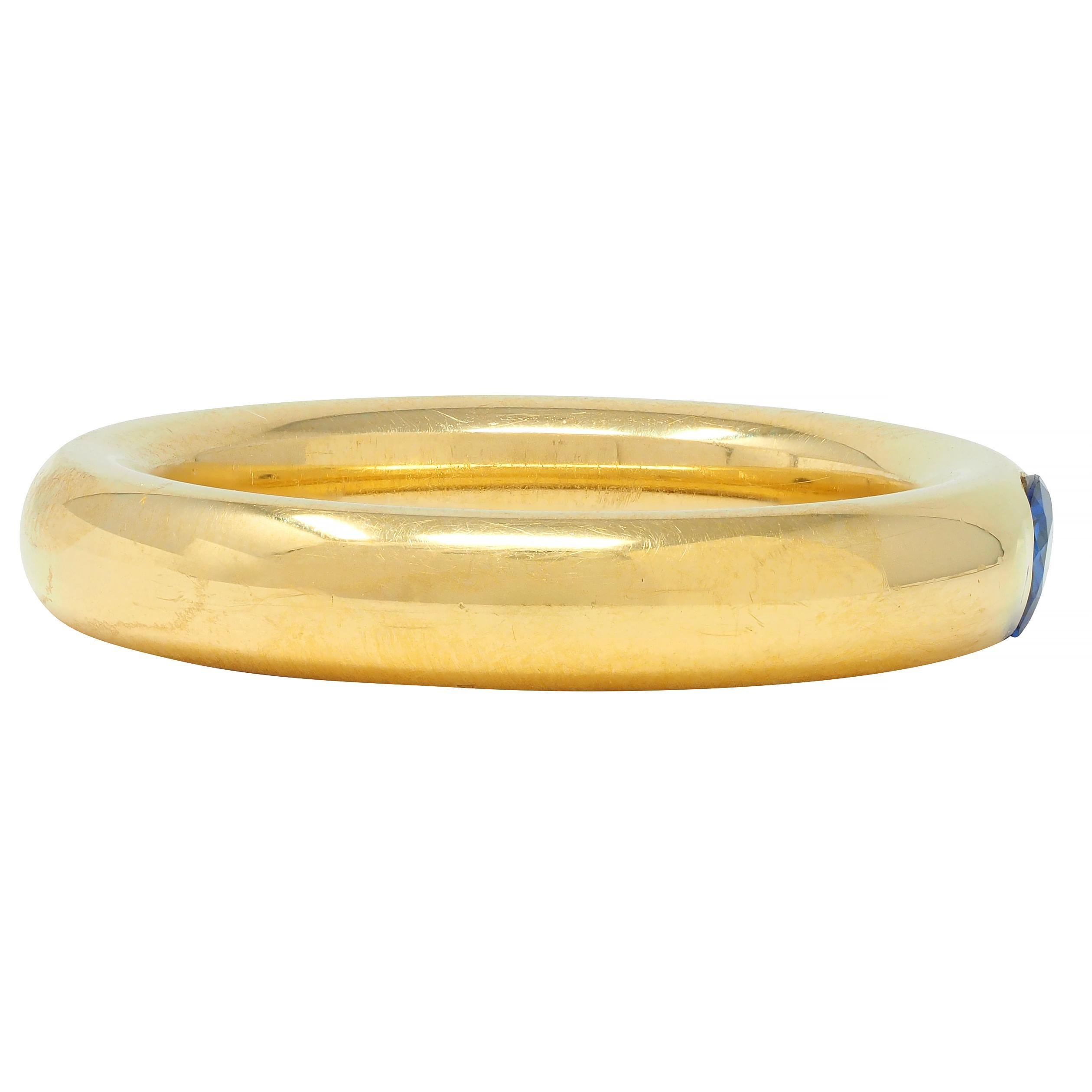 M.C. Paris Sapphire 18 Karat Yellow Gold Flush Set Vintage Unisex Band Ring For Sale 5