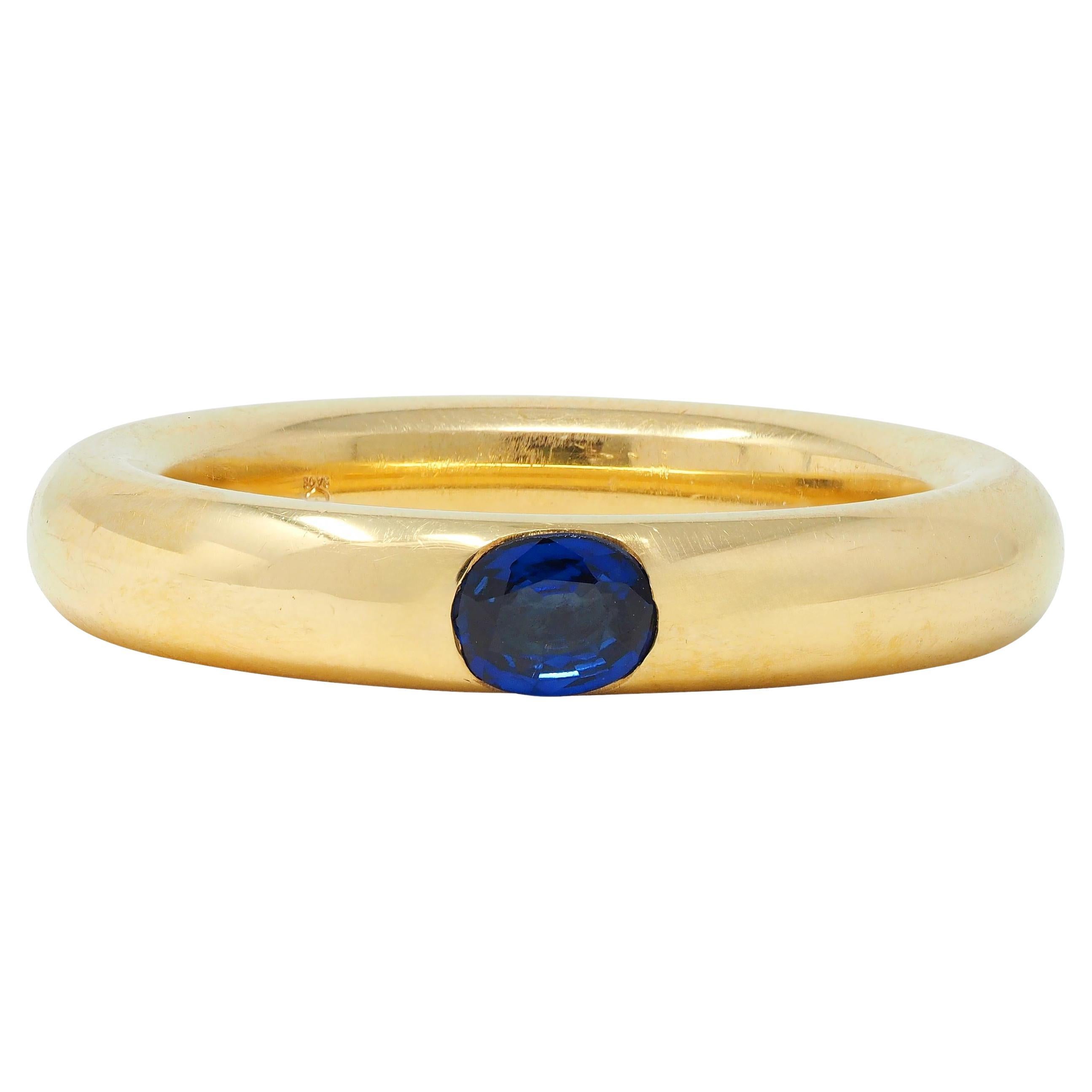 M.C. Paris Sapphire 18 Karat Yellow Gold Flush Set Vintage Unisex Band Ring For Sale