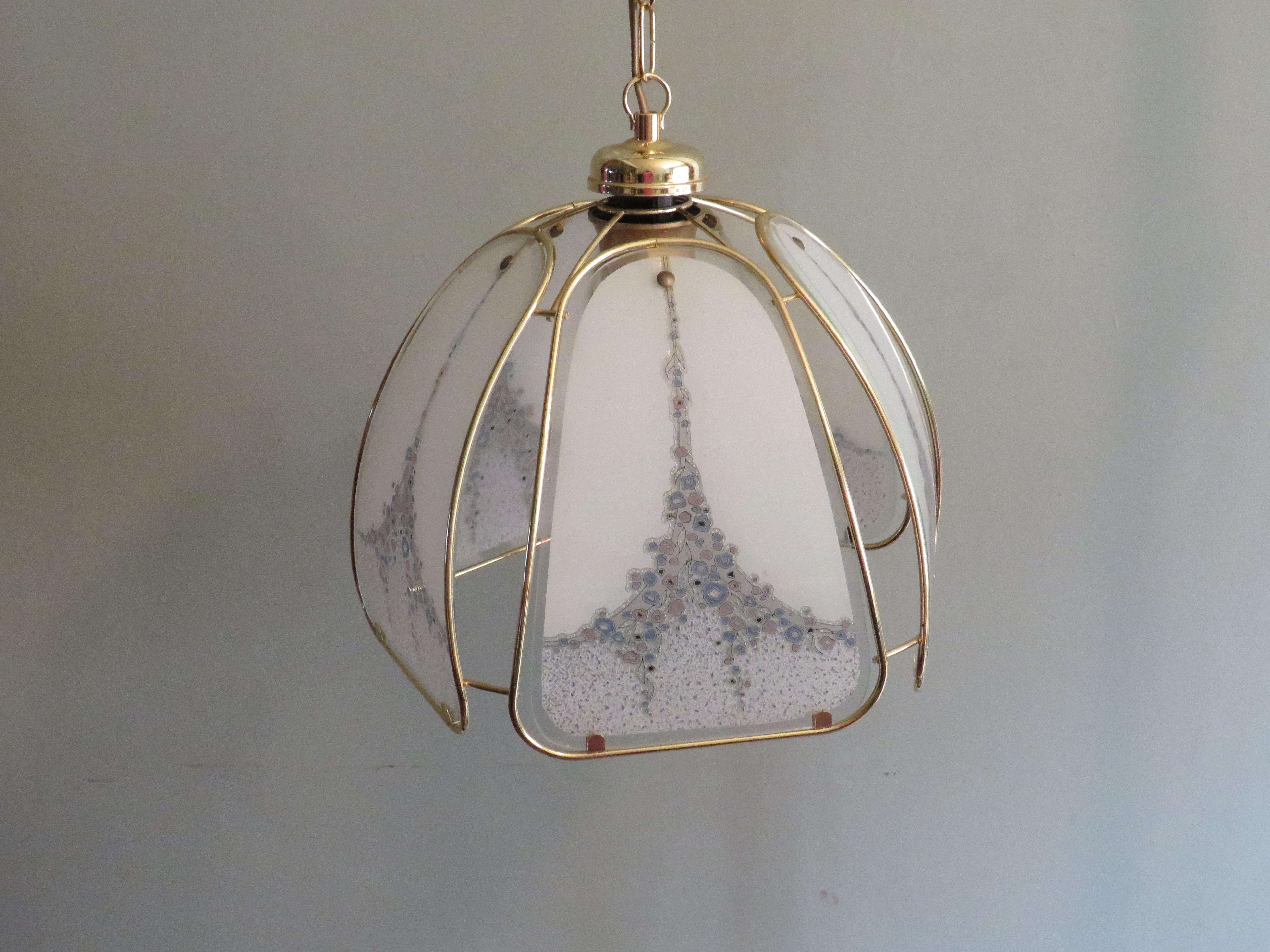 Late 20th Century Mc Pendant in Gilt Metal and Murano Glass Panels by Eglo Leuchten Austr For Sale