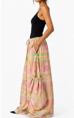 MC Pink & Green Plaid Silk Taffeta Rave Cargo Pants