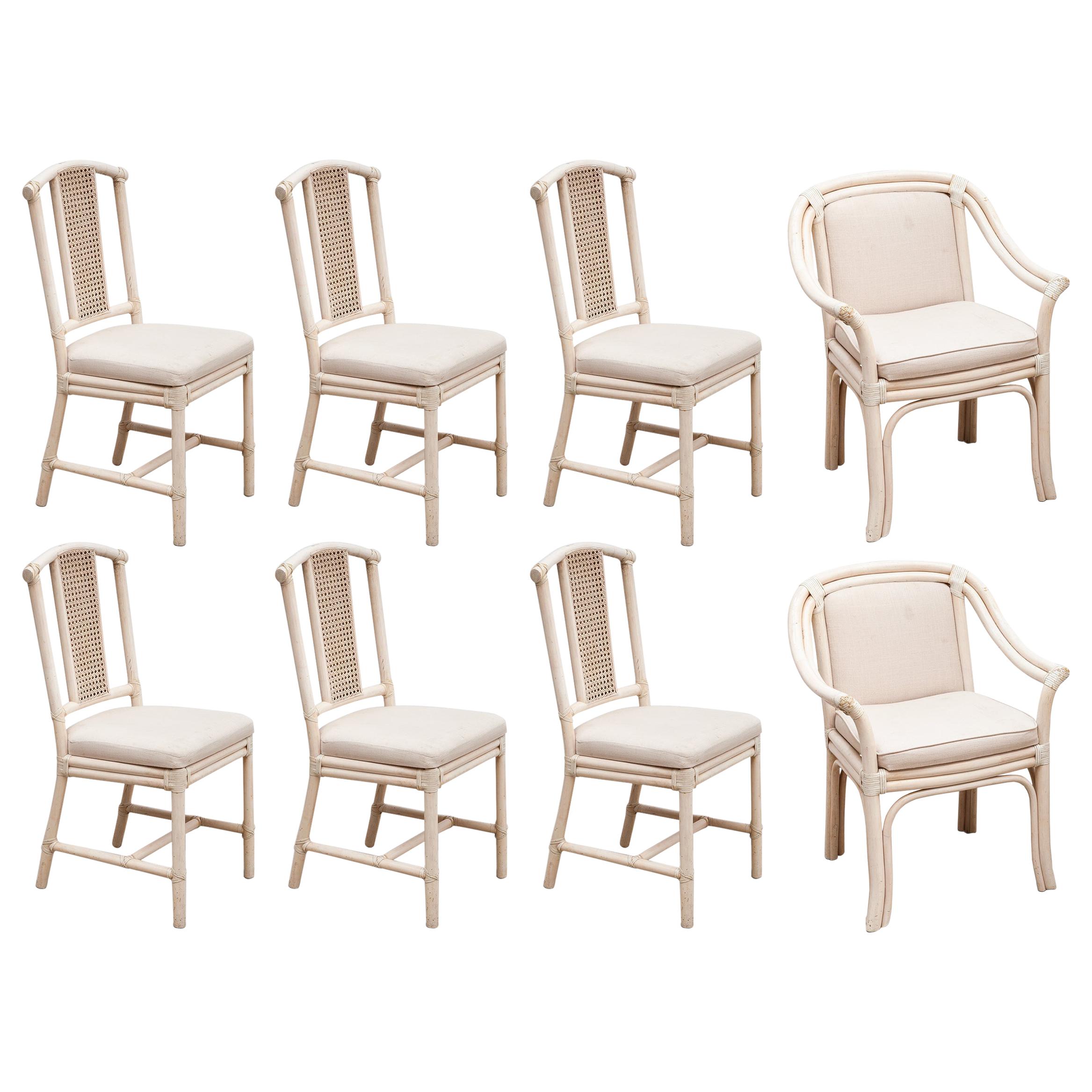 McQuire, Faux Bamboo Set of Eight Dining Chairs, 1980s