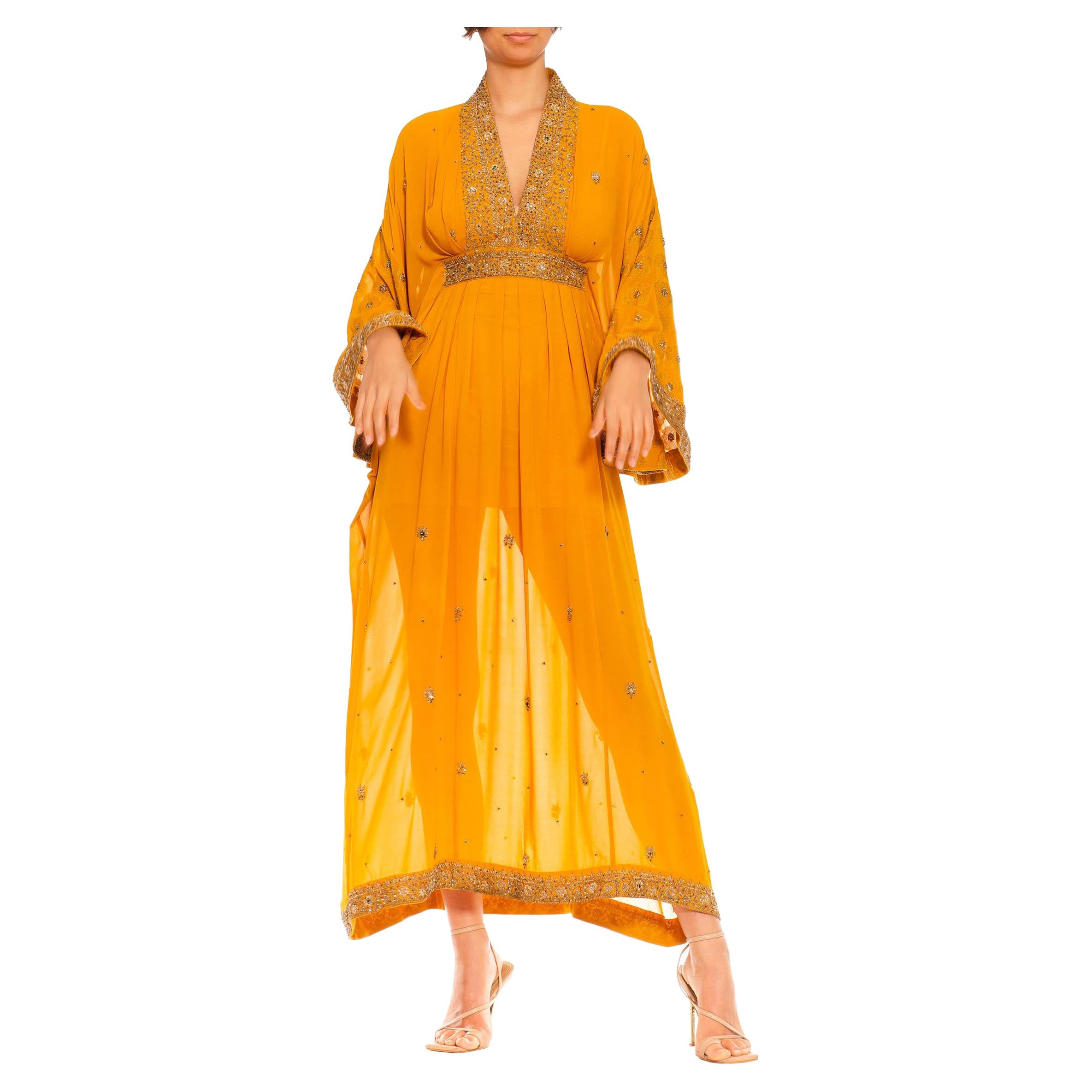 MC Turmeric Orange & Gold Silk Beaded Kaftan Made From Vintage