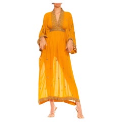 MC Turmeric Orange & Gold Silk Beaded Kaftan Made From Vintage