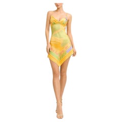 MC Yellow Silk Hermés Puzzle Print Scarf Cocktail Dress