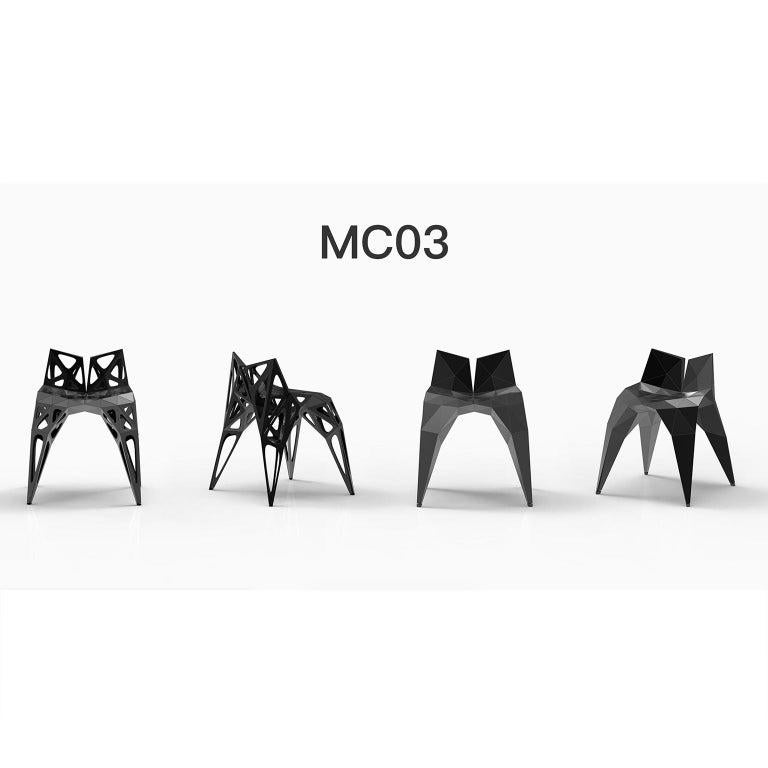 Outdoor and indoor
3 official types chairs / available
solid
dots
frame
2 colors official / available / finish in polish/matt
black
silver

Furniture designer Zhoujie Zhang is known for the integration of automated digital design and