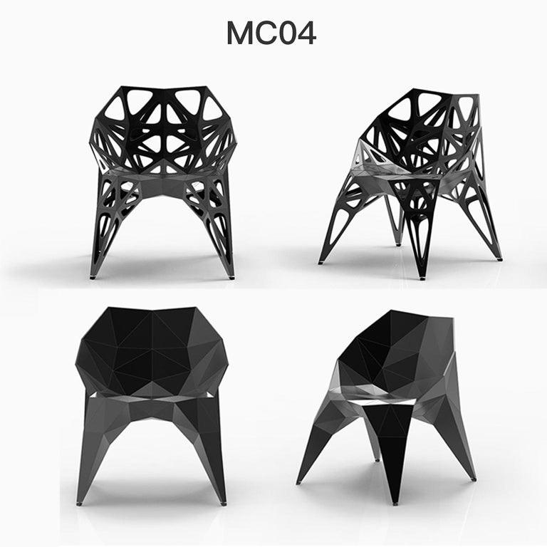 Outdoor and indoor
3 official types chairs / available
Solid
Dots
Frame
2 colors official / available / finish in polish/matte
Black
Silver
    
Furniture designer Zhoujie Zhang is known for the integration of automated digital design and