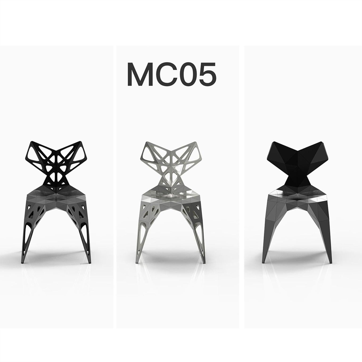 Outdoor and indoor
3 official types chairs / available
Solid
Dots
Frame
2 colors official / available / finish in polish/matt
Black
Silver

Furniture designer Zhoujie Zhang is known for the integration of automated digital design and