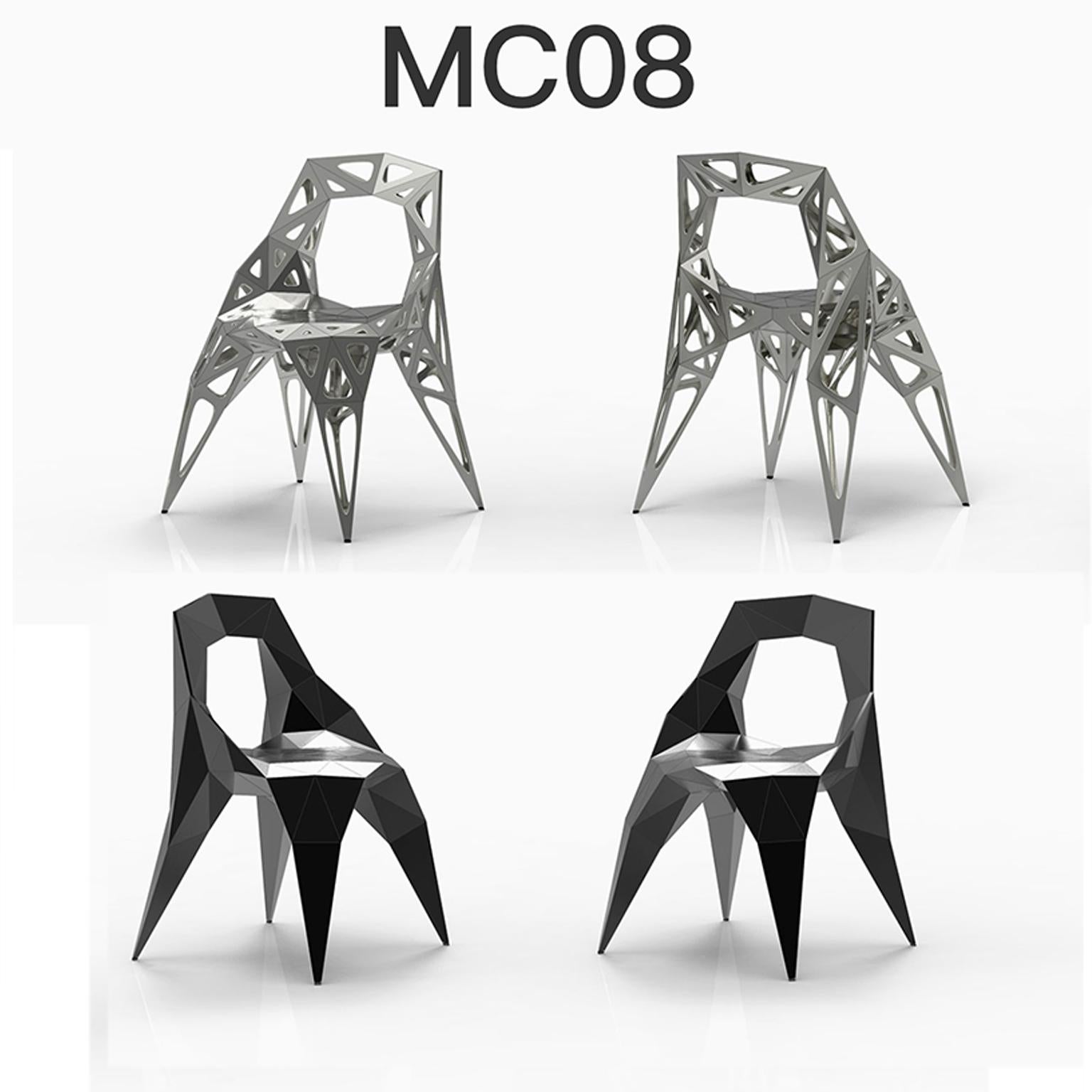customizable
outdoor+indoor
4 official types chairs / available
solid
dots
frame
2 colors official / available / finish in polish/matt
black
silver

Furniture designer Zhoujie Zhang is known for the integration of automated digital design and
