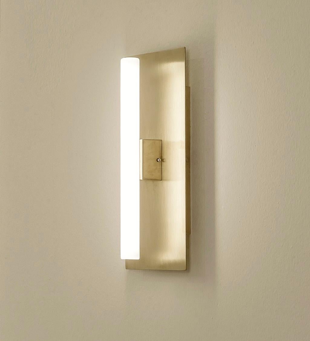 MC400 Wall Lamp in Satin Brushed Brass by Daluce
Dimensions: D 6,1 x 15 x H 33 cm. 
Materials: Brass.

Available in different finish options: light satin burnished brass, medium satin burnished brass, and dark satin burnished brass. All our lamps