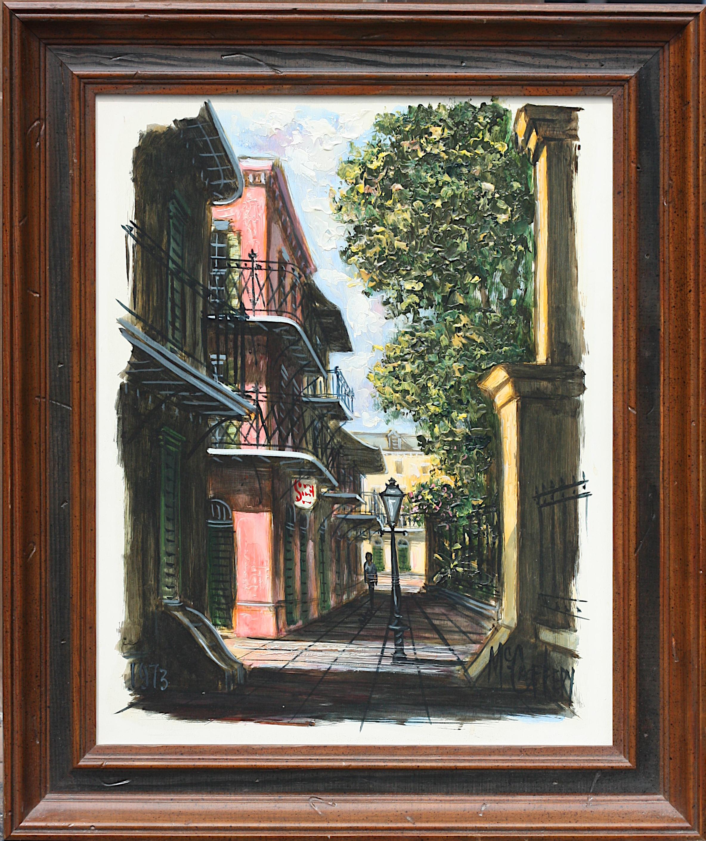 
McCaffery, (20th Century) Street Scene, (New Orleans) 1973
Acrylic on board, signed, dated
15 1/2 by 19 1/2 in.
Overall 21 by 25 in.
Condition Report
Good condition.