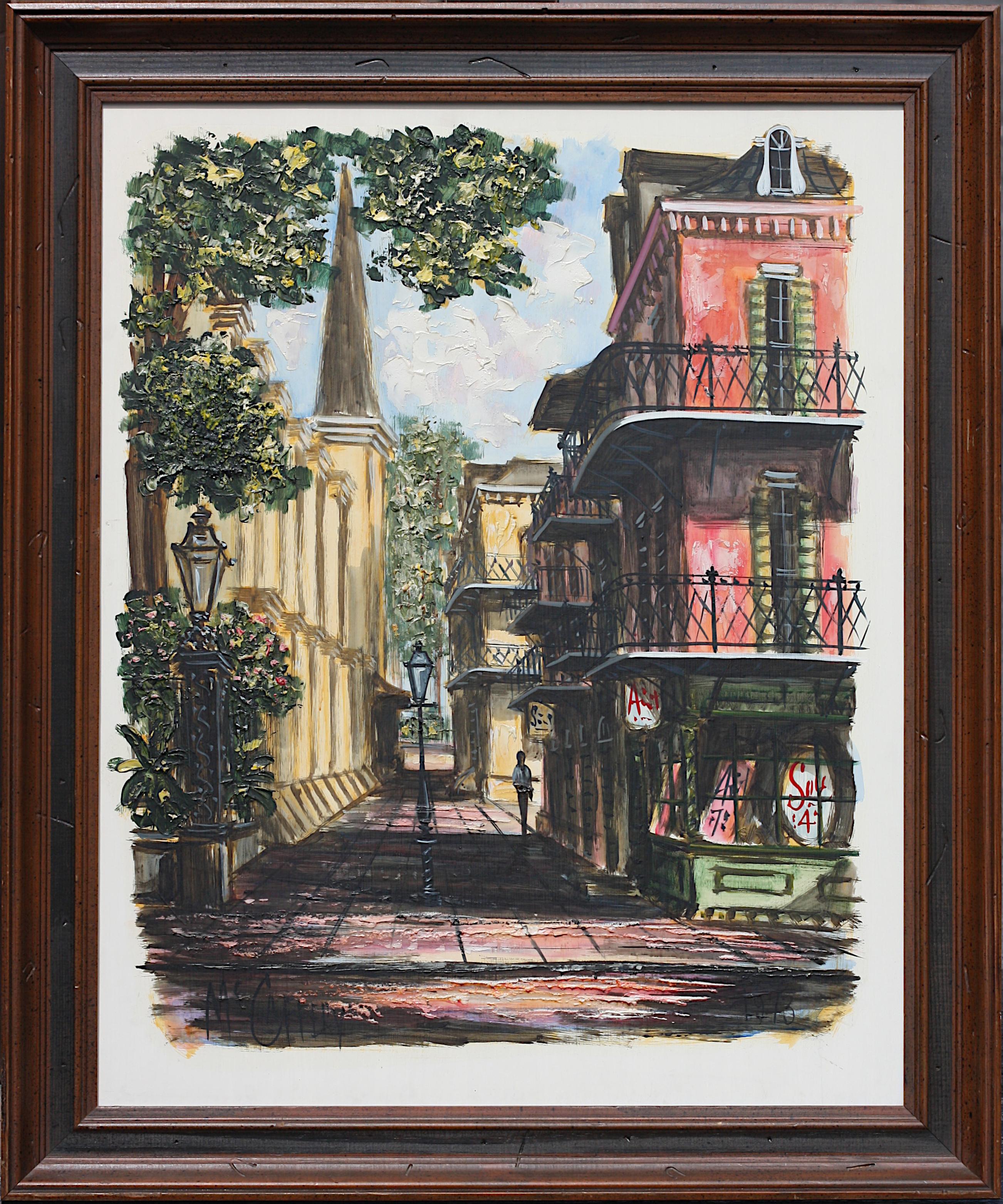 
McCaffery, (20th Century) Street Scene, (New Orleans) 1973. Acrylic on board, signed, dated
29.5 by 23 in., Overall 35 by 29 in.
Condition Report
Good condition.