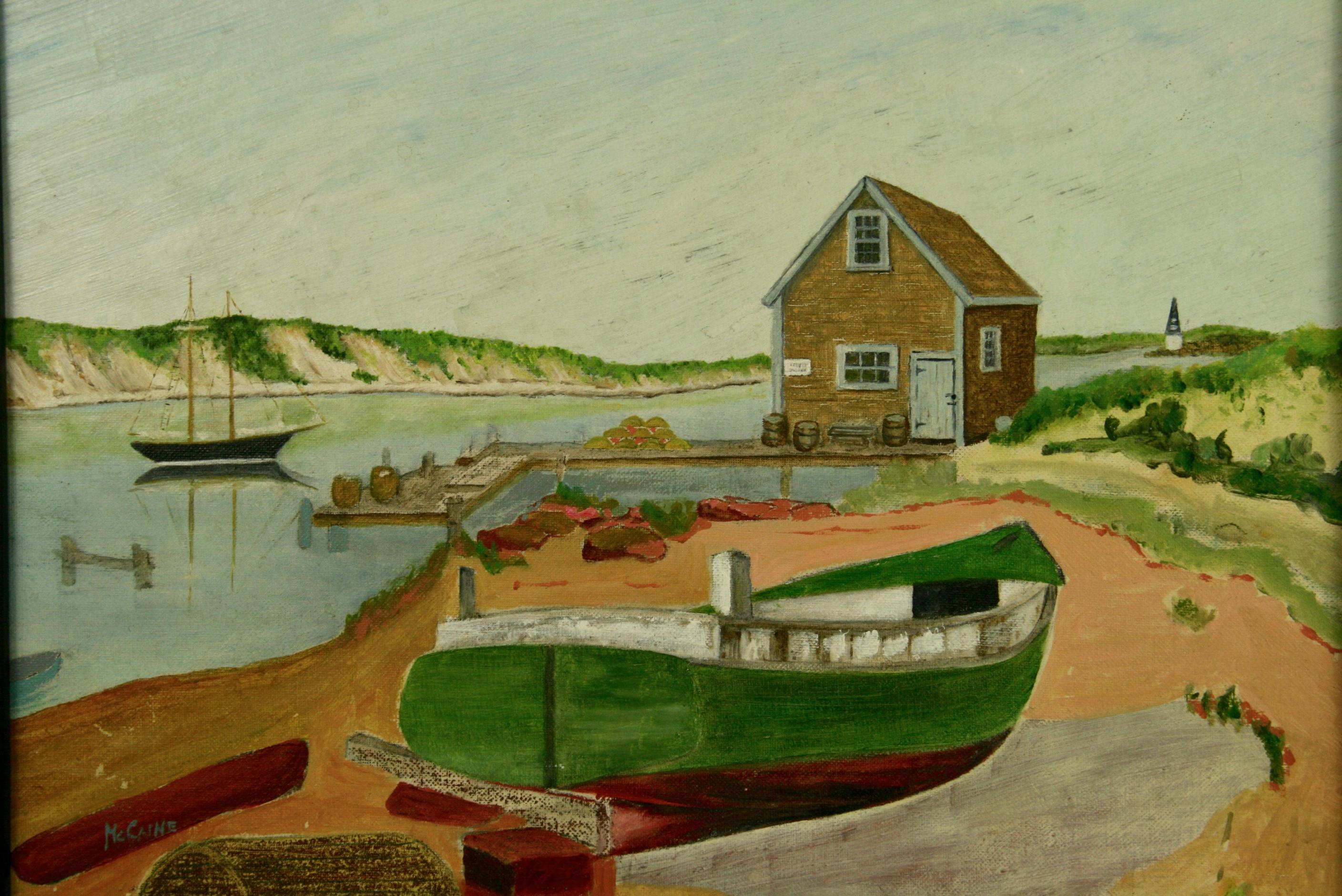 American Vintage North East Shoreline Seascape Landscape  Painting - Beige Landscape Painting by McCaine