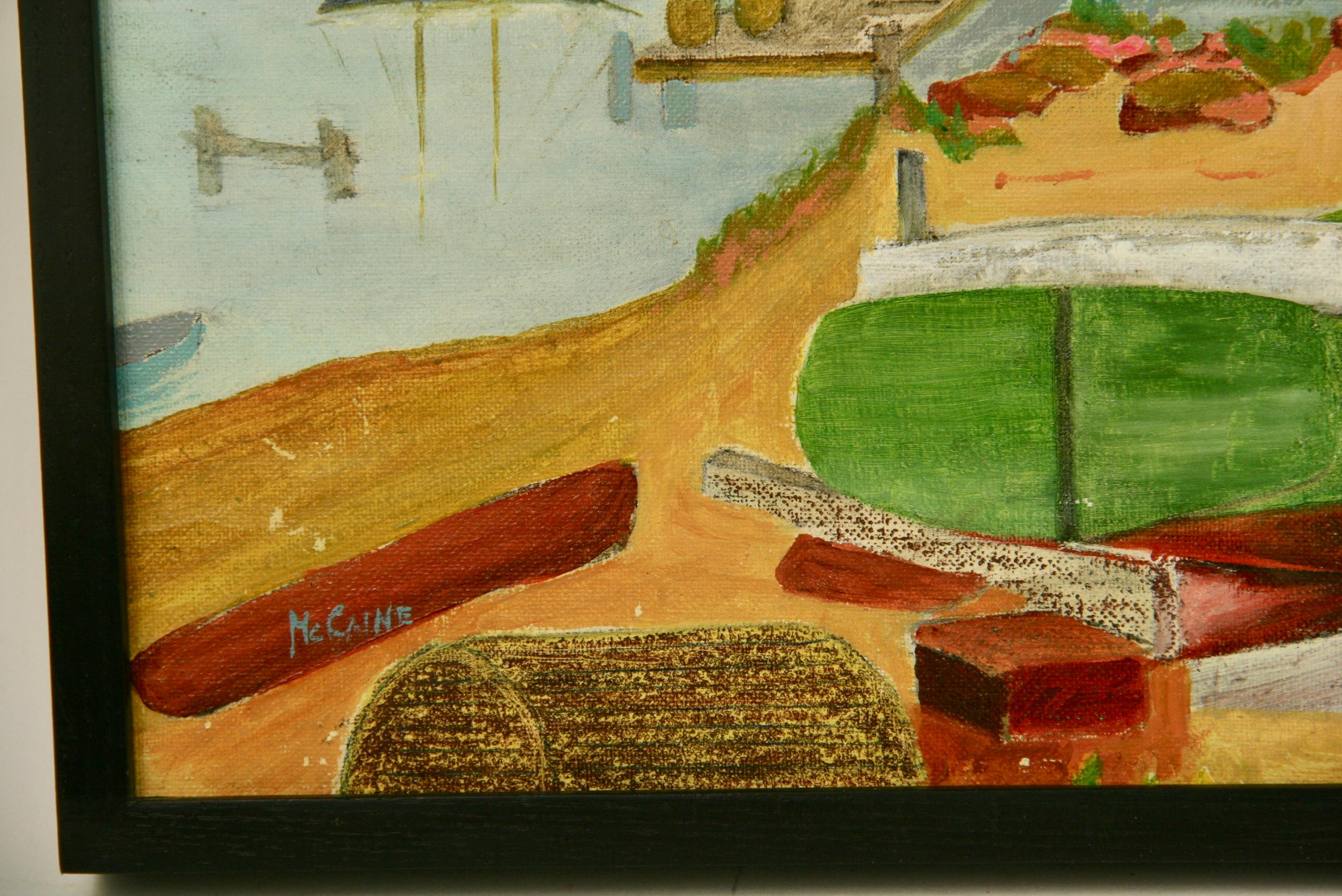#5-2989 North East shoreline,acrylic on artist board displayed in a black wood frame, signed lower left by Mc Caine