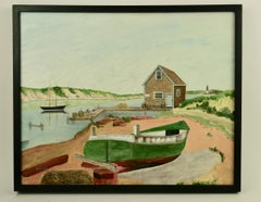 American Vintage North East Shoreline Seascape Landscape  Painting