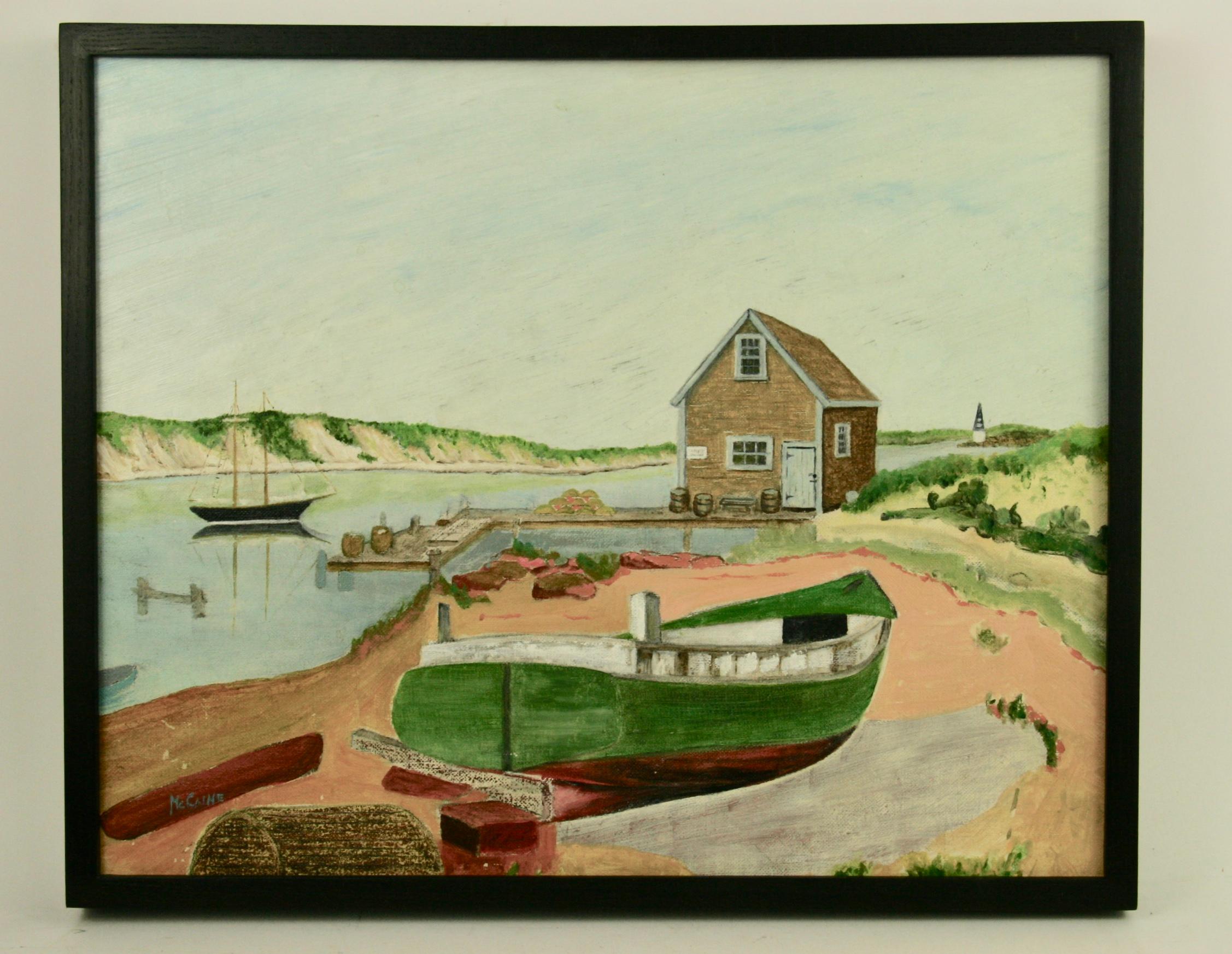 American Vintage North East Shoreline Seascape Landscape  Painting