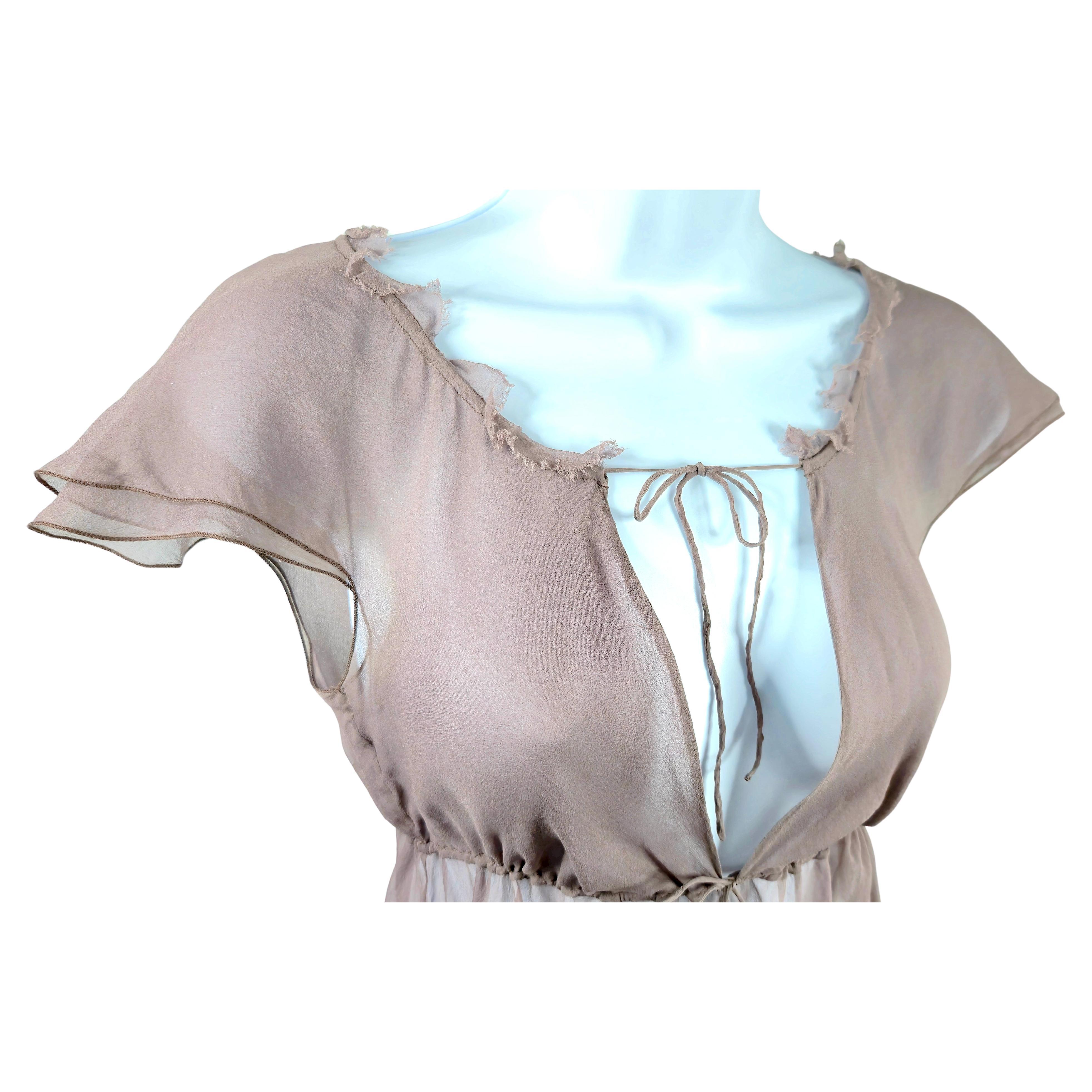 Gray McCartney 2002 SilkChiffon LayeredEmpireWaist SilverBeadedBowTies CapSleeve Top For Sale